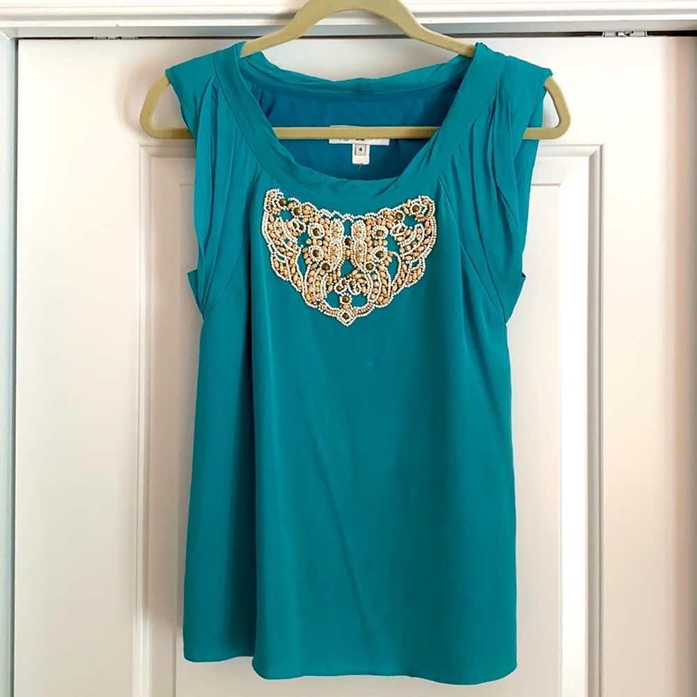 Tibi Teal Beaded Top
